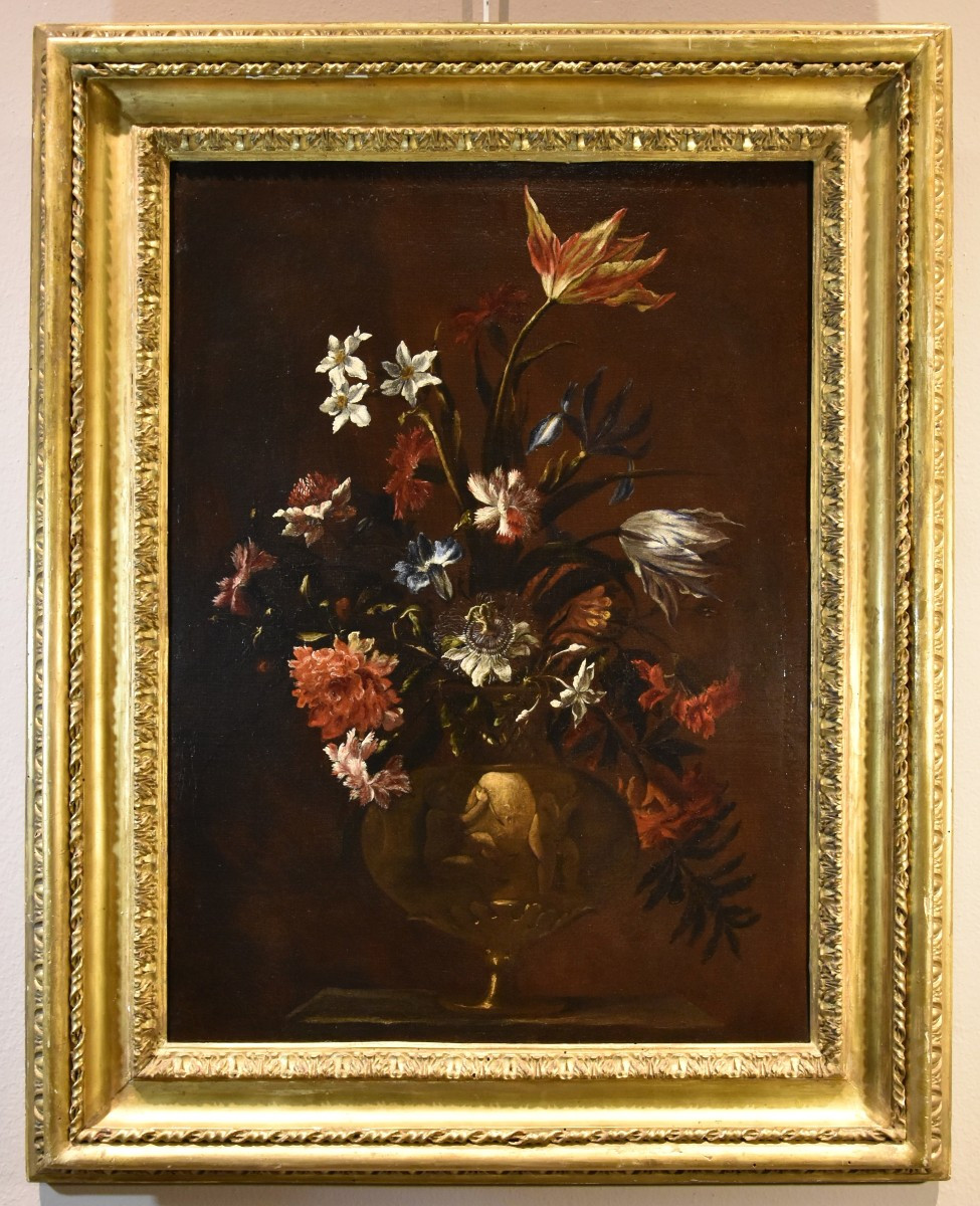Paolo Porpora (Napoli, 1617 - Roma, 1673), Natura morta con vaso di fiori