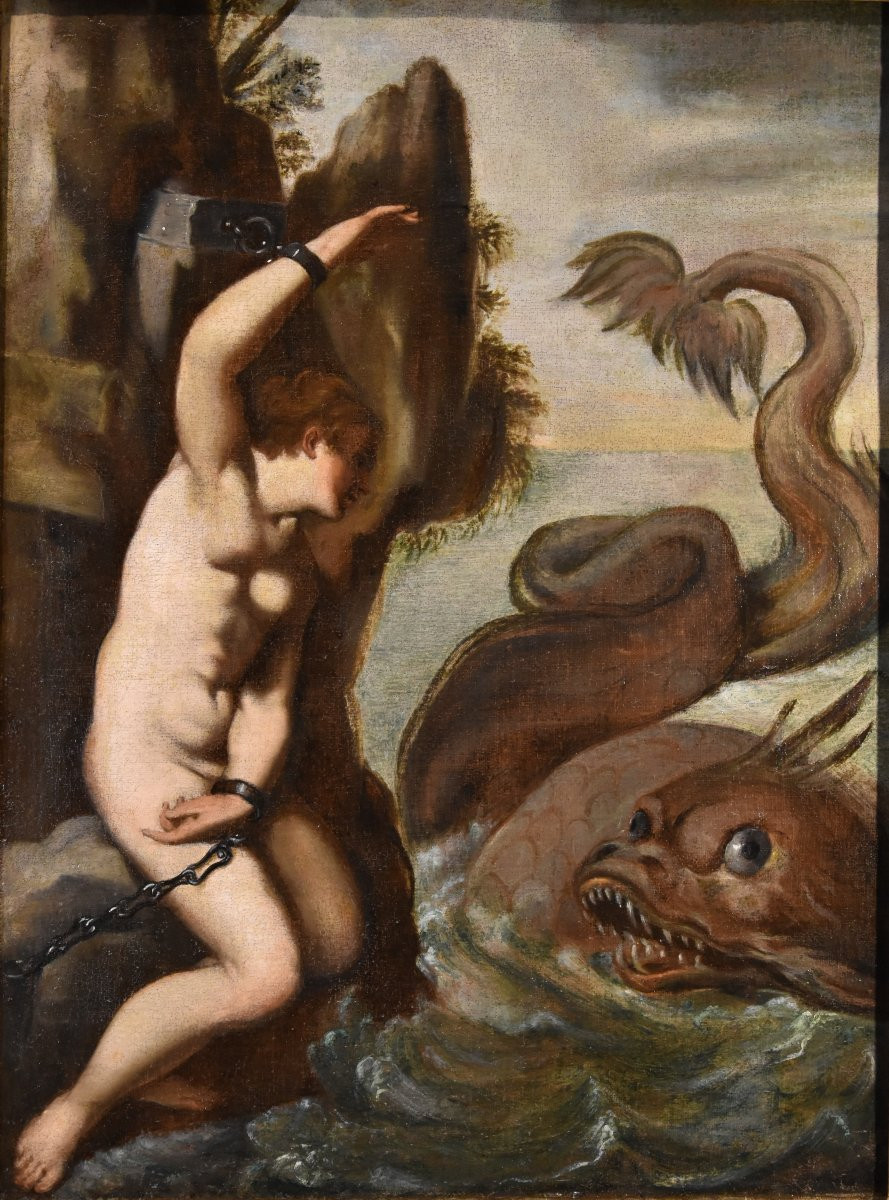 Agostino Carracci (1557-1602) Cerchia di, Andromeda e il mostro marino-photo-2