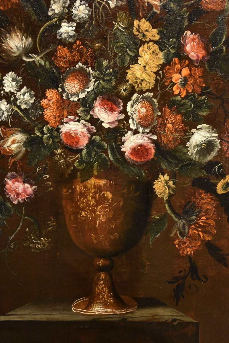 Andrea Scacciati (Firenze 1642–1710) Composizione di fiori entro vaso sbalzato (1 di 3)-photo-1
