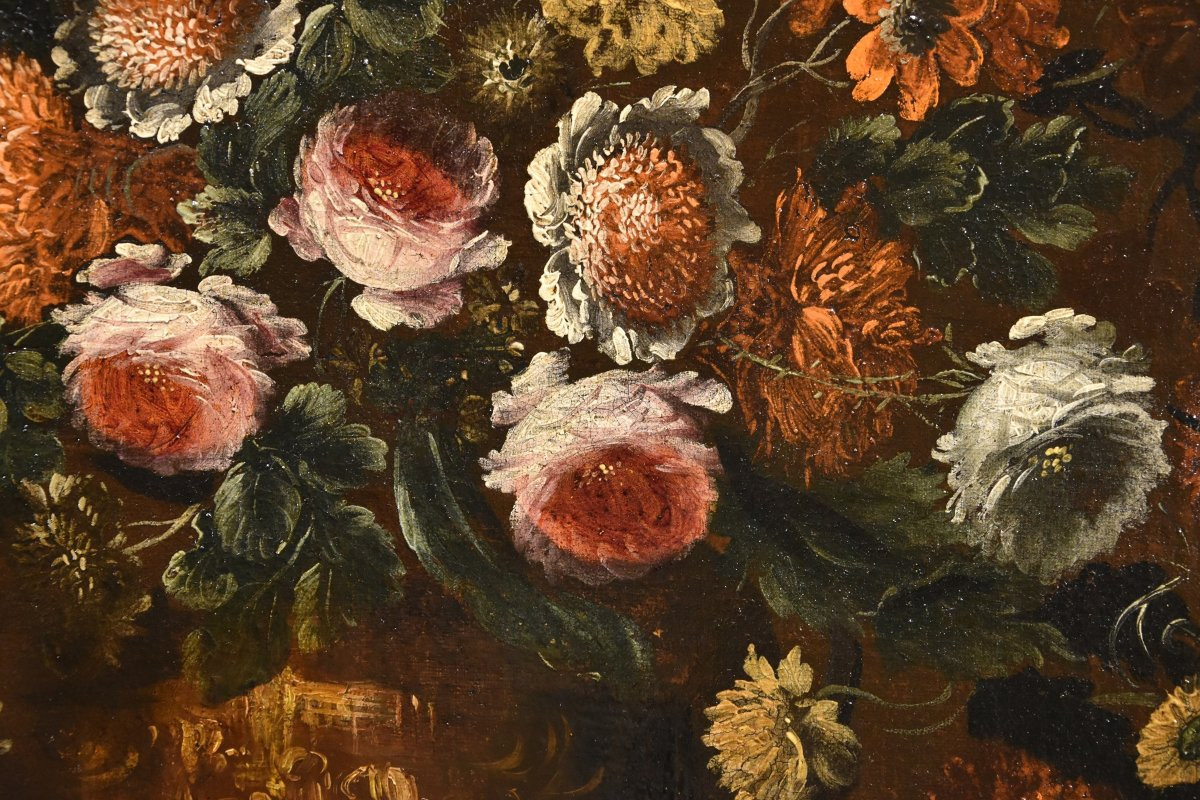 Andrea Scacciati (Firenze 1642–1710) Composizione di fiori entro vaso sbalzato (1 di 3)-photo-2