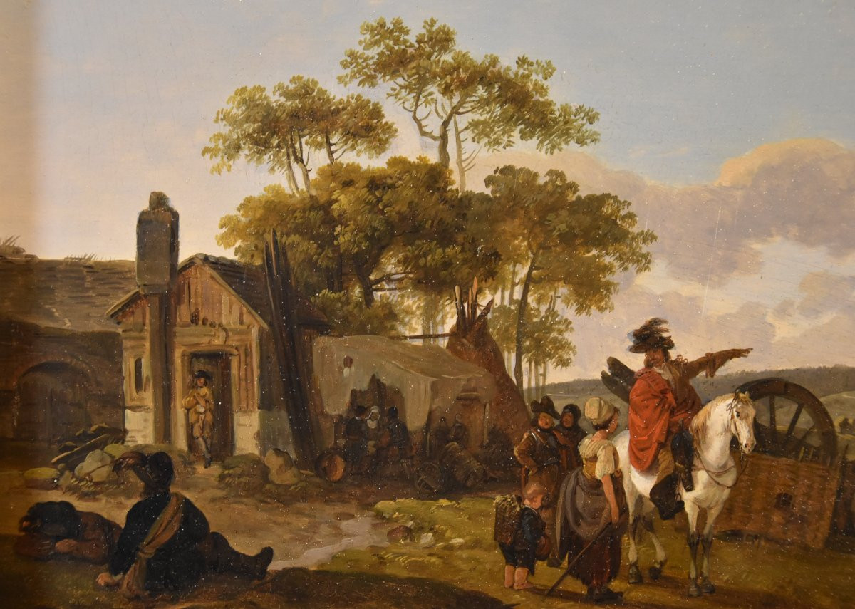 Claude Michel Duplessis (Versailles XVIII sec.), Coppia di dipinti con cavalieri-photo-3