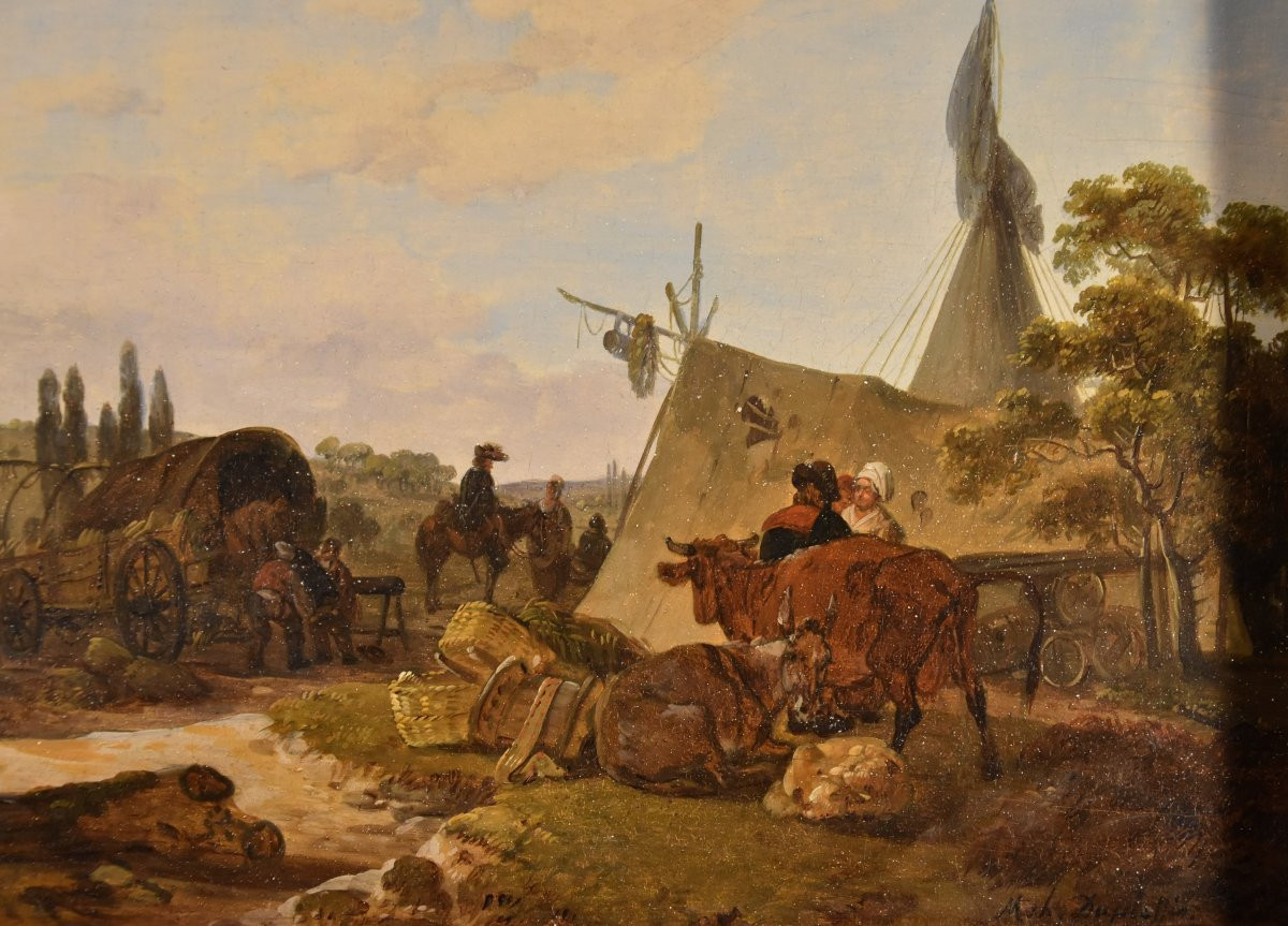 Claude Michel Duplessis (Versailles XVIII sec.), Coppia di dipinti con cavalieri-photo-4