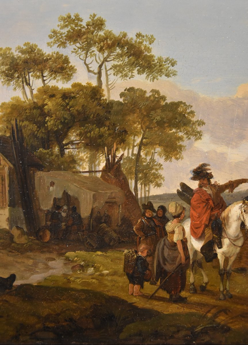 Claude Michel Duplessis (Versailles XVIII sec.), Coppia di dipinti con cavalieri-photo-4