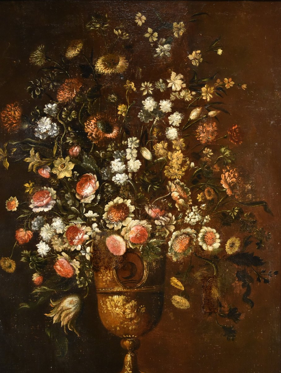 Andrea Scacciati (Firenze 1642 – 1710) Composizione di fiori entro vaso sbalzato (2 di 3)-photo-4