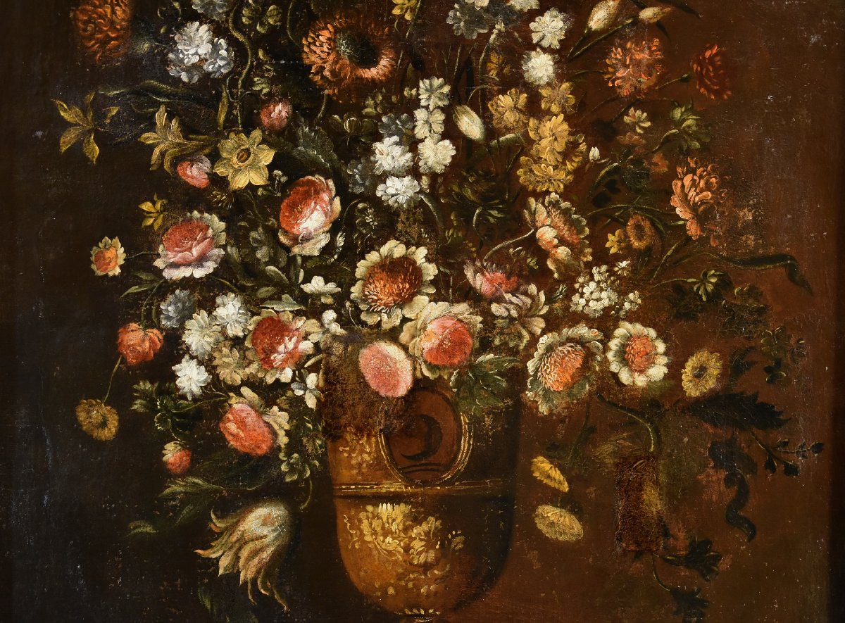 Andrea Scacciati (Firenze 1642 – 1710) Composizione di fiori entro vaso sbalzato (2 di 3)-photo-1