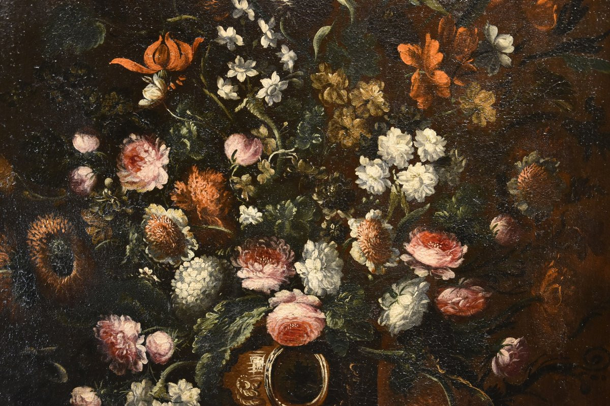 Andrea Scacciati (Firenze 1642 – 1710) Composizione di fiori entro vaso sbalzato (3 di 3)-photo-3