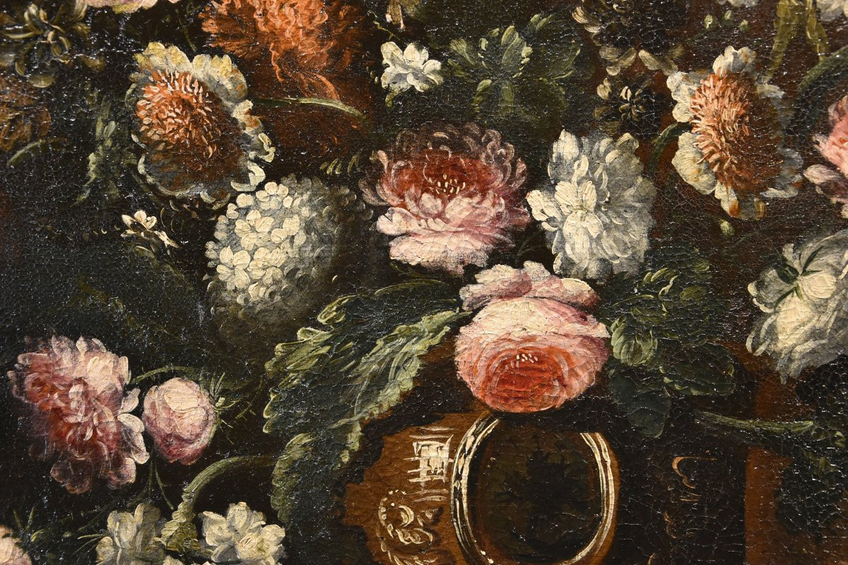 Andrea Scacciati (Firenze 1642 – 1710) Composizione di fiori entro vaso sbalzato (3 di 3)-photo-4