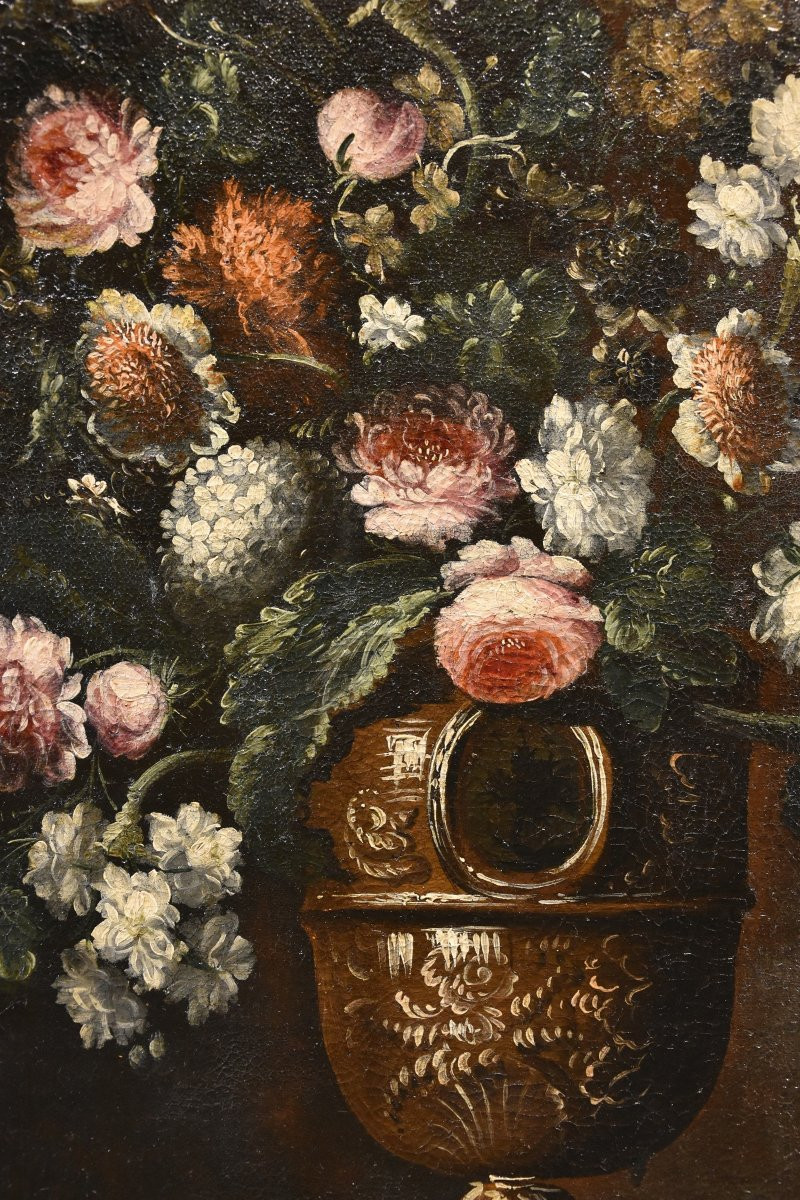 Andrea Scacciati (Firenze 1642 – 1710) Composizione di fiori entro vaso sbalzato (3 di 3)-photo-2