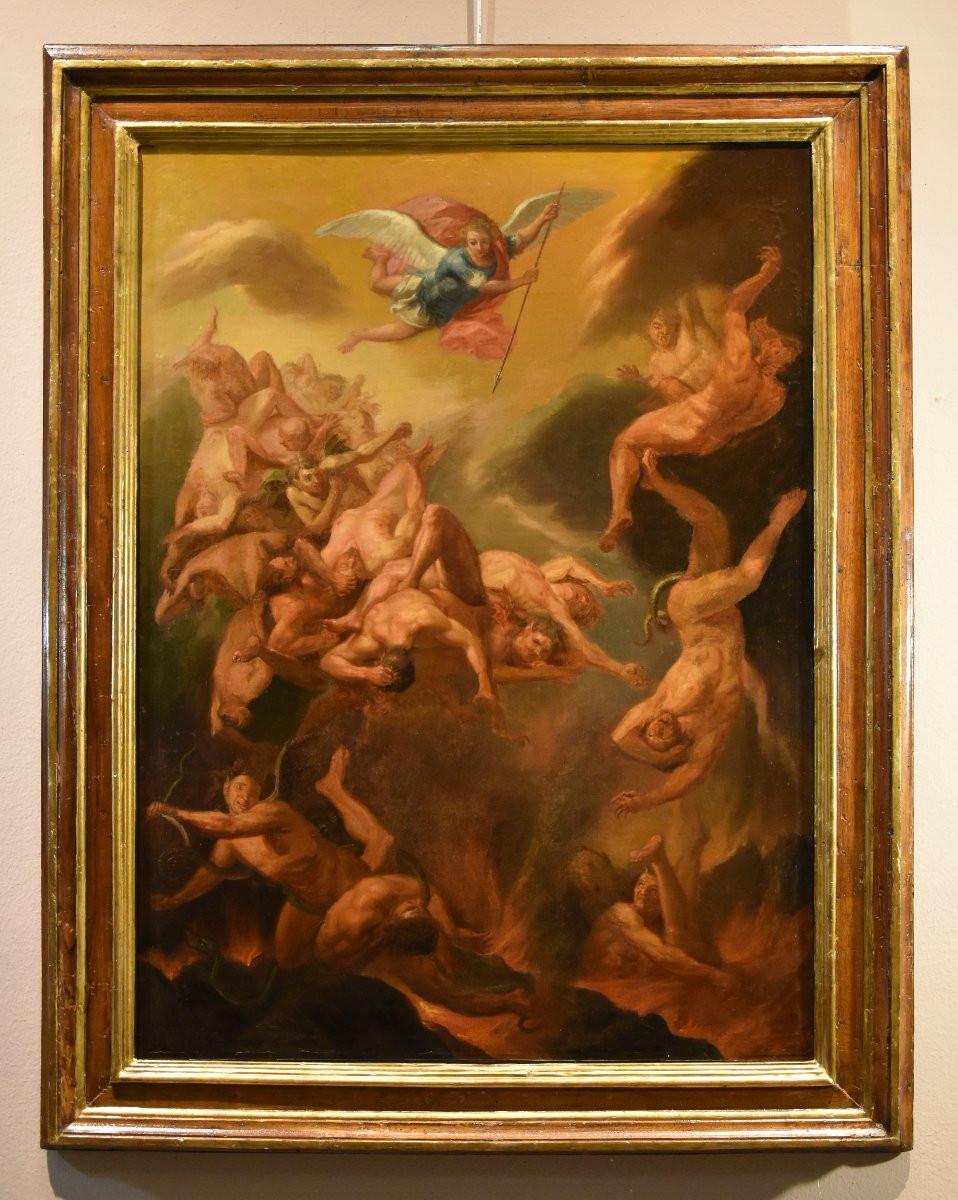 San Michele Arcangelo scaccia gli angeli ribelli, Scuola romana del XVII/XVIII secolo-photo-2