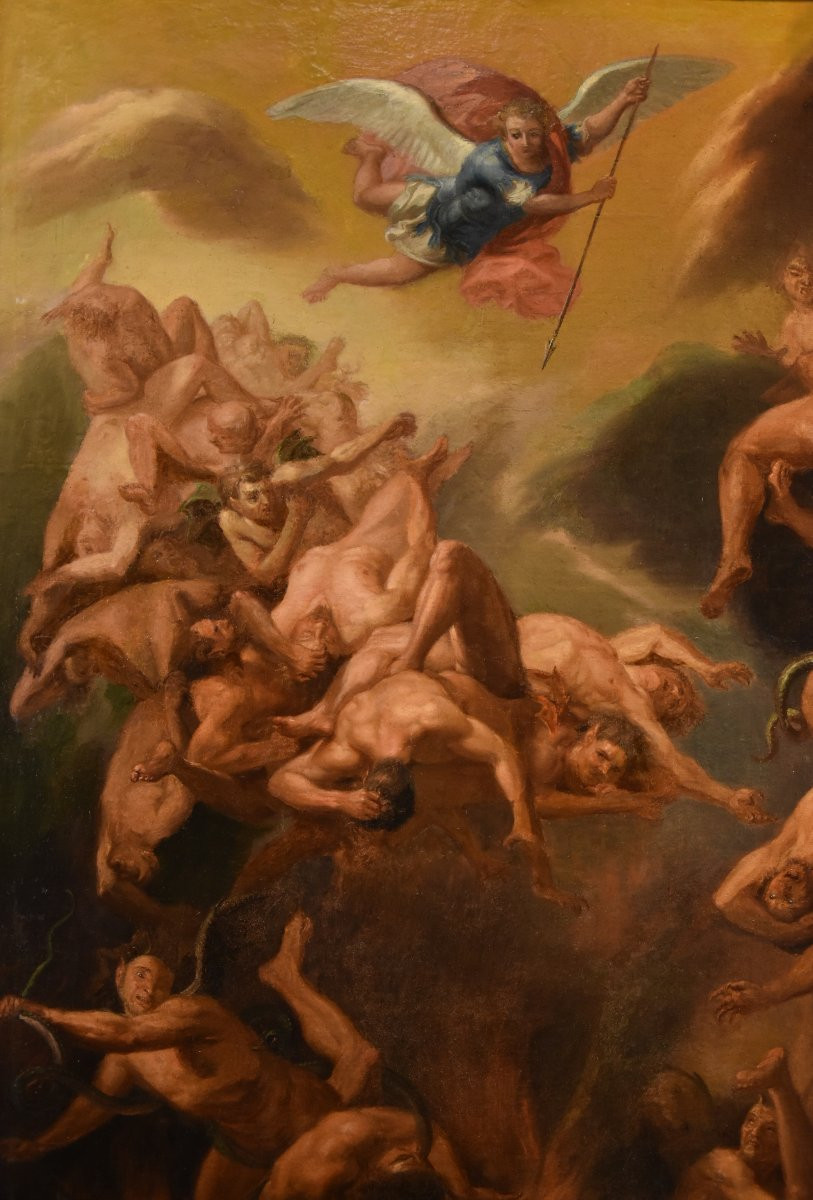 San Michele Arcangelo scaccia gli angeli ribelli, Scuola romana del XVII/XVIII secolo-photo-4
