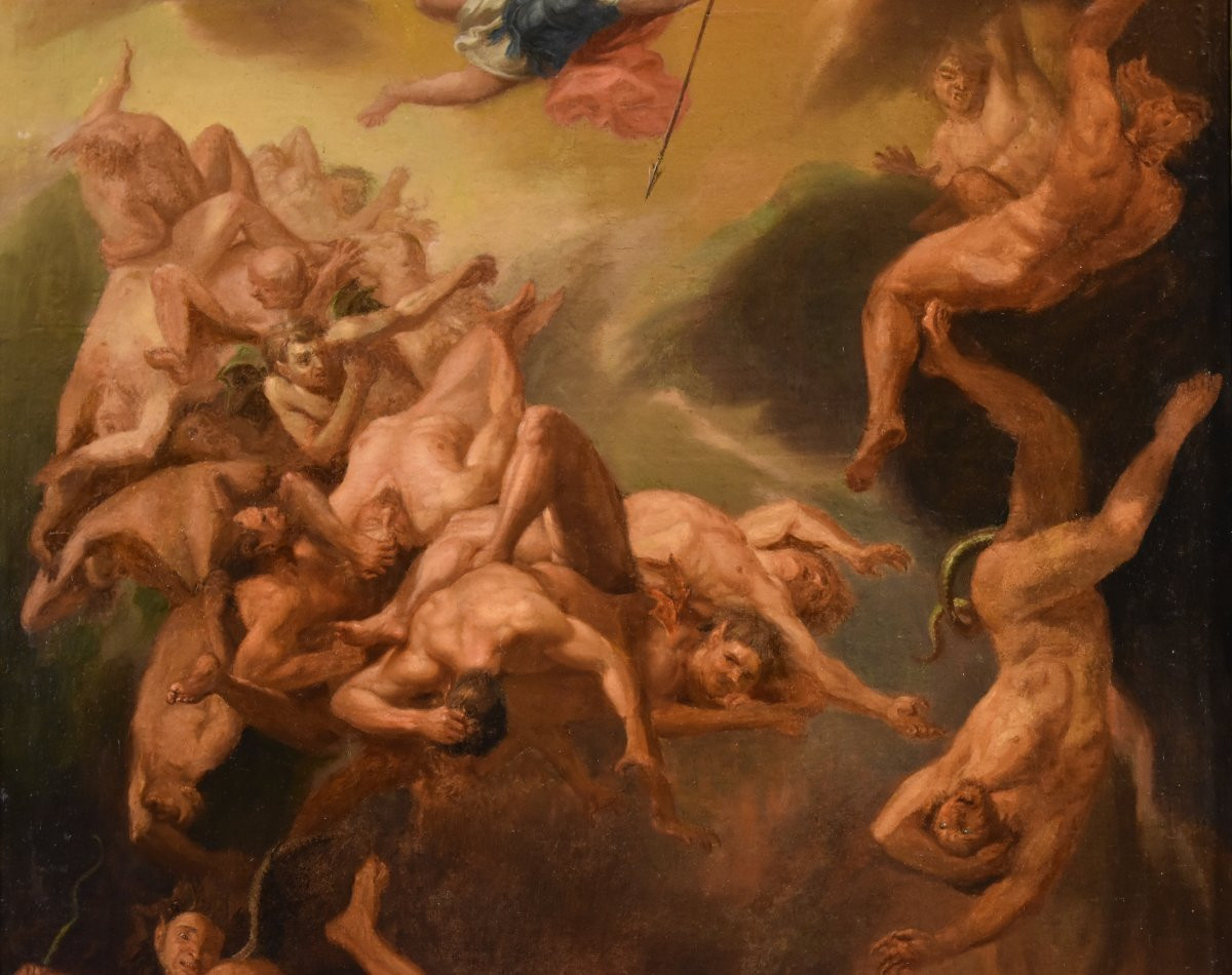 San Michele Arcangelo scaccia gli angeli ribelli, Scuola romana del XVII/XVIII secolo-photo-1