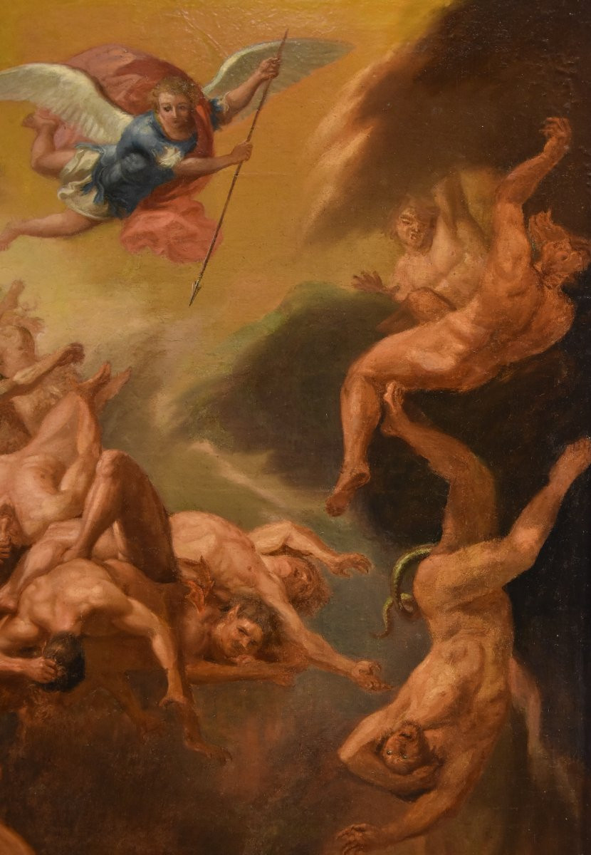 San Michele Arcangelo scaccia gli angeli ribelli, Scuola romana del XVII/XVIII secolo-photo-2