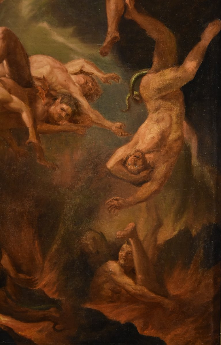 San Michele Arcangelo scaccia gli angeli ribelli, Scuola romana del XVII/XVIII secolo-photo-4