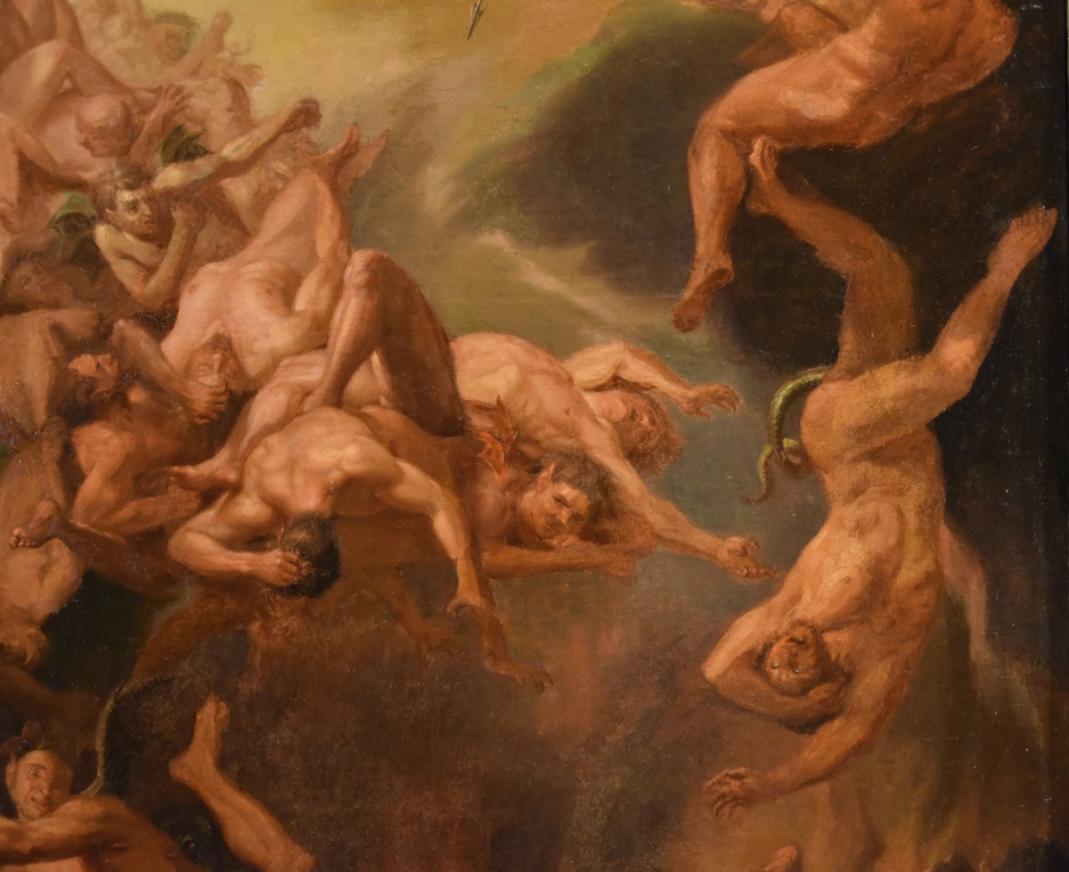 San Michele Arcangelo scaccia gli angeli ribelli, Scuola romana del XVII/XVIII secolo-photo-5