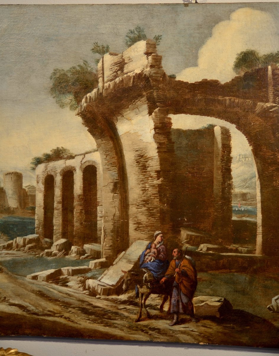Antonio Travi (Sestri Ponente 1608 - Genova 1665), Paesaggio con rovine e scena biblica-photo-4