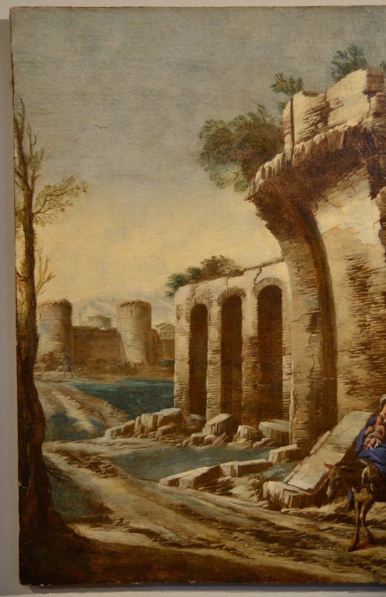 Antonio Travi (Sestri Ponente 1608 - Genova 1665), Paesaggio con rovine e scena biblica-photo-5