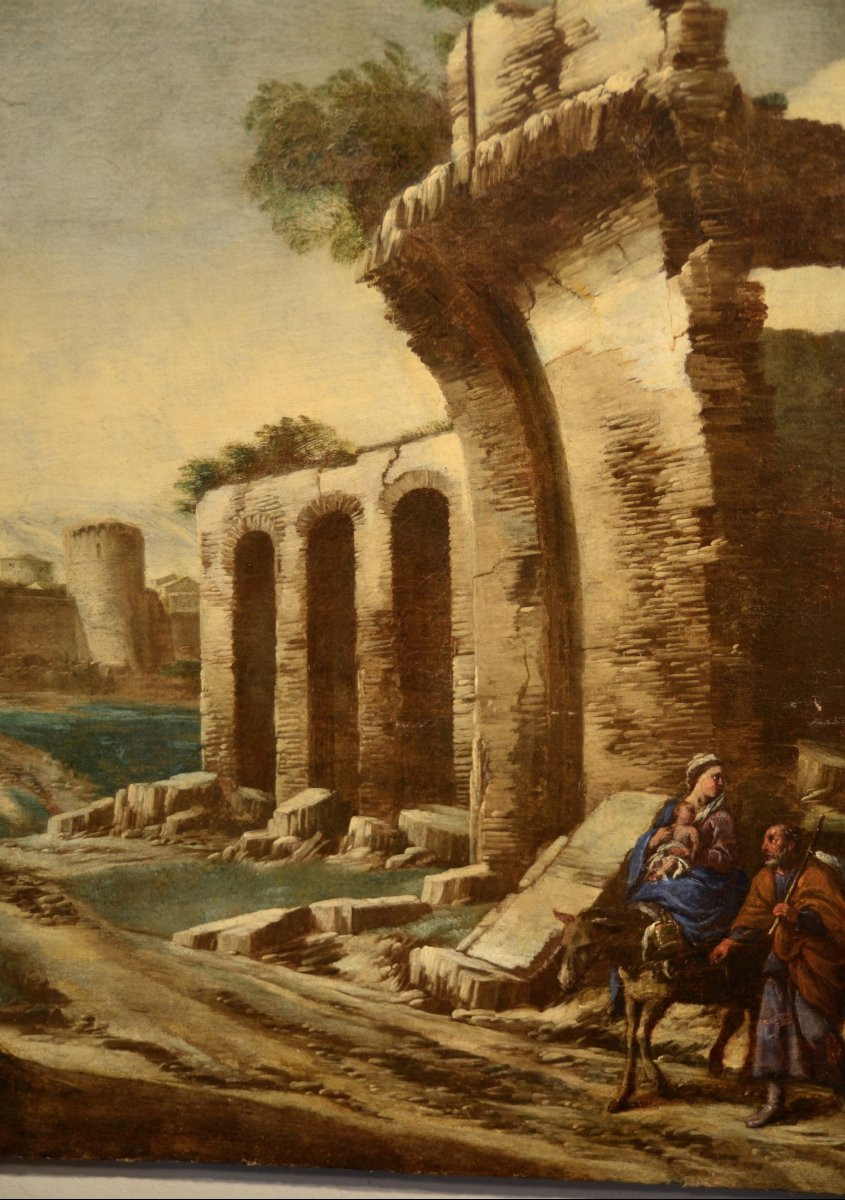 Antonio Travi (Sestri Ponente 1608 - Genova 1665), Paesaggio con rovine e scena biblica-photo-6