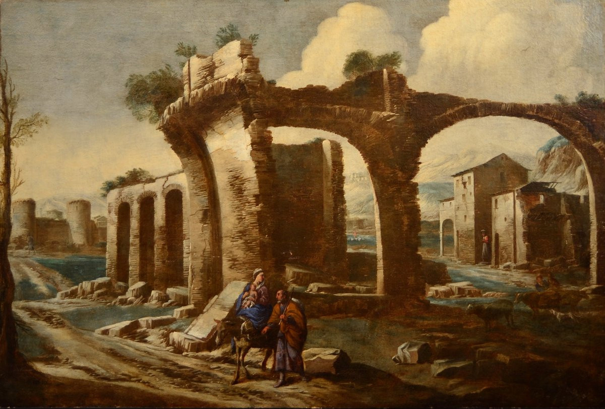 Antonio Travi (Sestri Ponente 1608 - Genova 1665), Paesaggio con rovine e scena biblica-photo-8