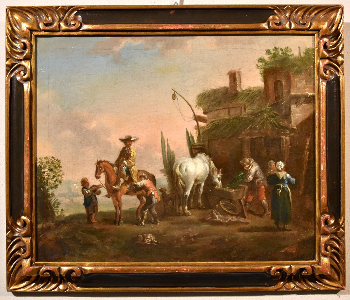 La sosta di un cavaliere, Simon Johannes van Douw (Anversa 1630 circa - 1677 circa) seguace di