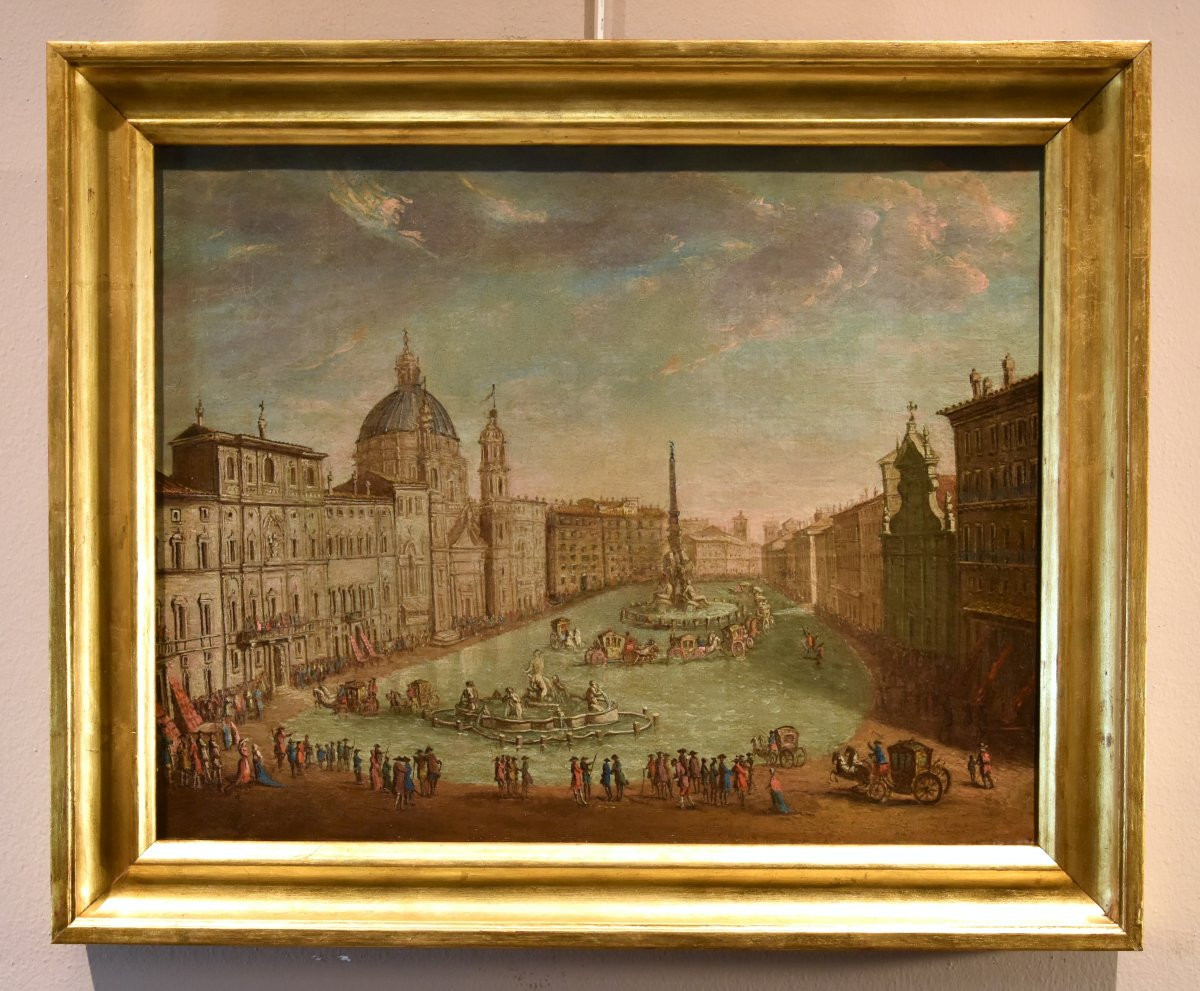 Veduta di Roma con Piazza Navona allagata, Giacomo Van Lint (Roma 1723 - 1790) Attribu-photo-2
