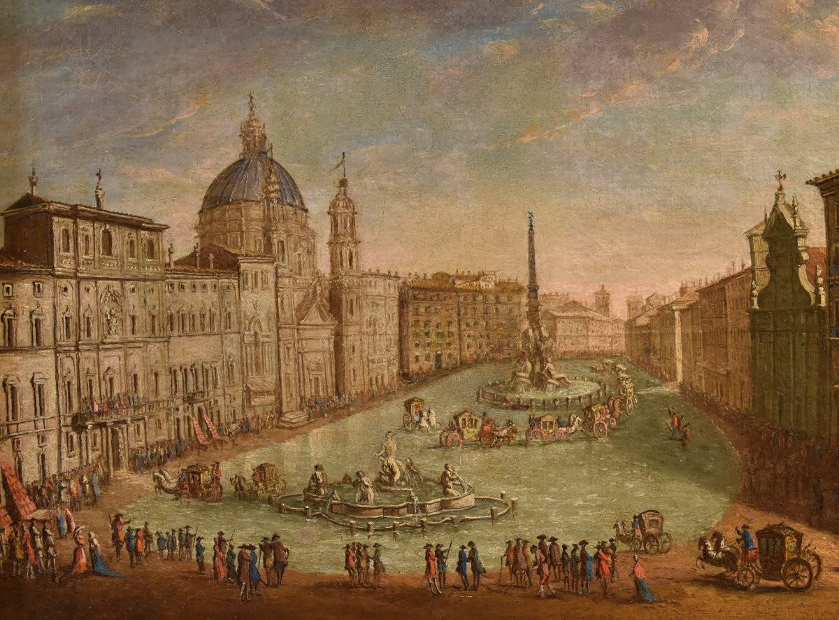Veduta di Roma con Piazza Navona allagata, Giacomo Van Lint (Roma 1723 - 1790) Attribu-photo-2