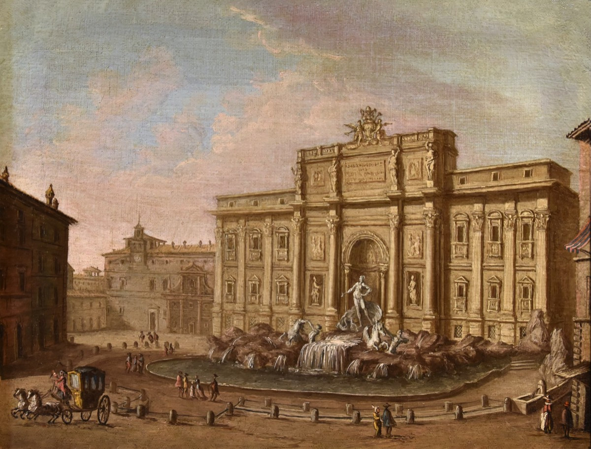  Veduta di Roma con la Fontana di Trevi, Giacomo Van Lint (Roma 1723 - 1790) Attr.