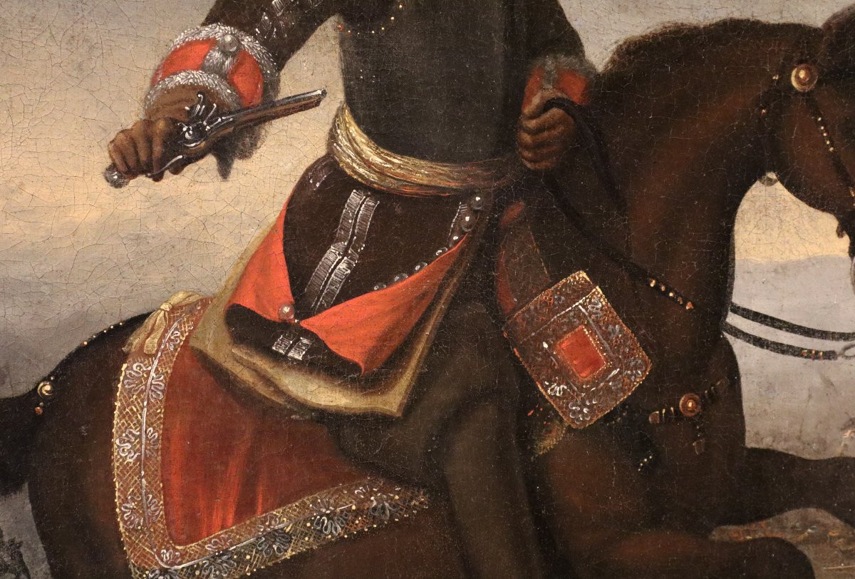 Ritratto equestre con scena di battaglia, Cerchia di Adam Frans van der Meulen (1632 - 1690)-photo-5