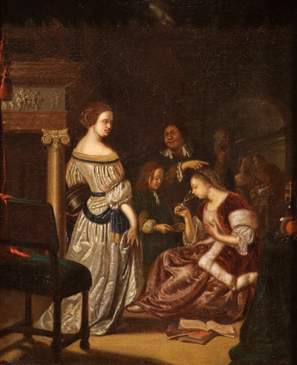 Elegante compagnia in un interno, Frans van Mieris (Leida 1635 - 1681) Bottega-photo-2