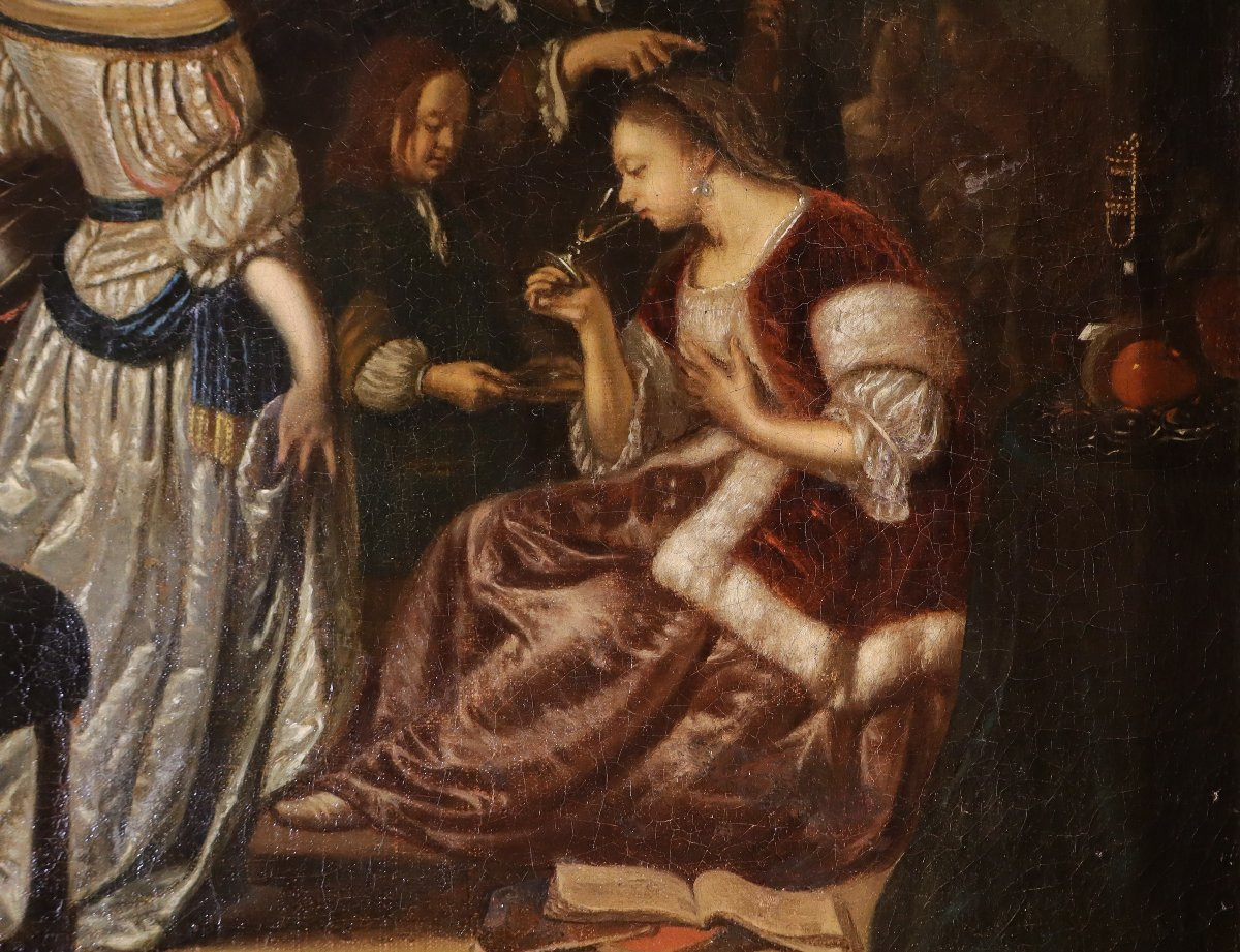 Elegante compagnia in un interno, Frans van Mieris (Leida 1635 - 1681) Bottega-photo-3