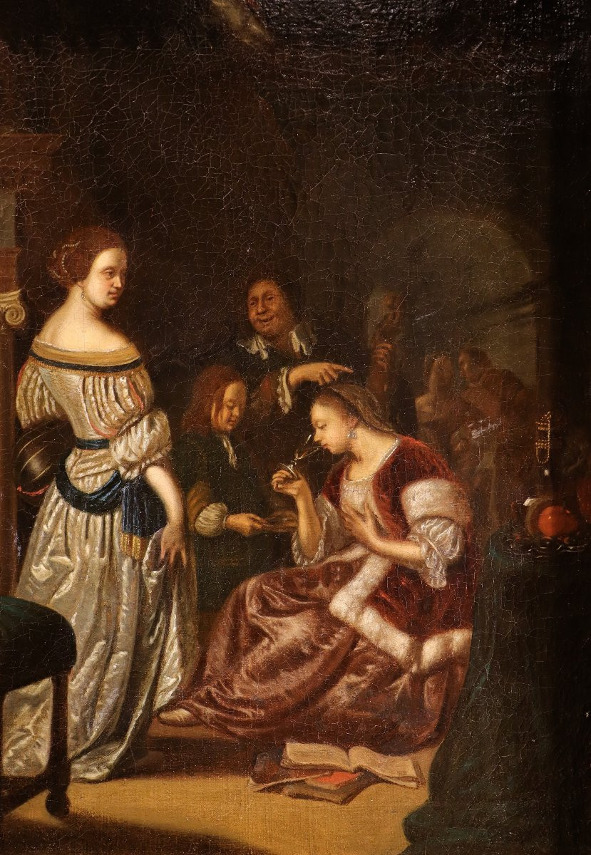 Elegante compagnia in un interno, Frans van Mieris (Leida 1635 - 1681) Bottega-photo-1