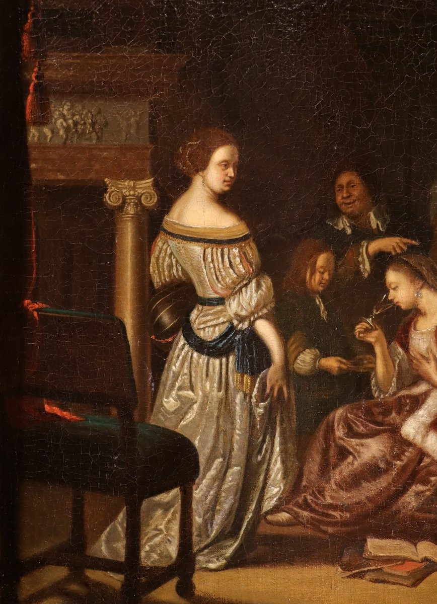 Elegante compagnia in un interno, Frans van Mieris (Leida 1635 - 1681) Bottega-photo-2