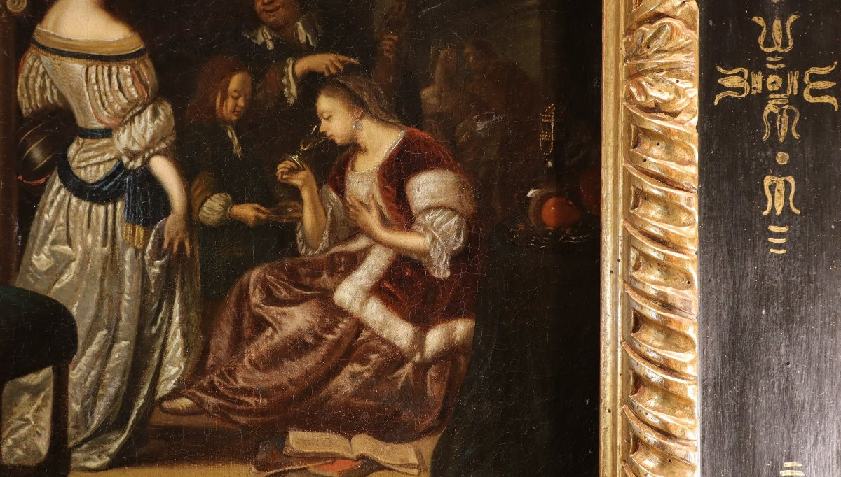 Elegante compagnia in un interno, Frans van Mieris (Leida 1635 - 1681) Bottega-photo-4