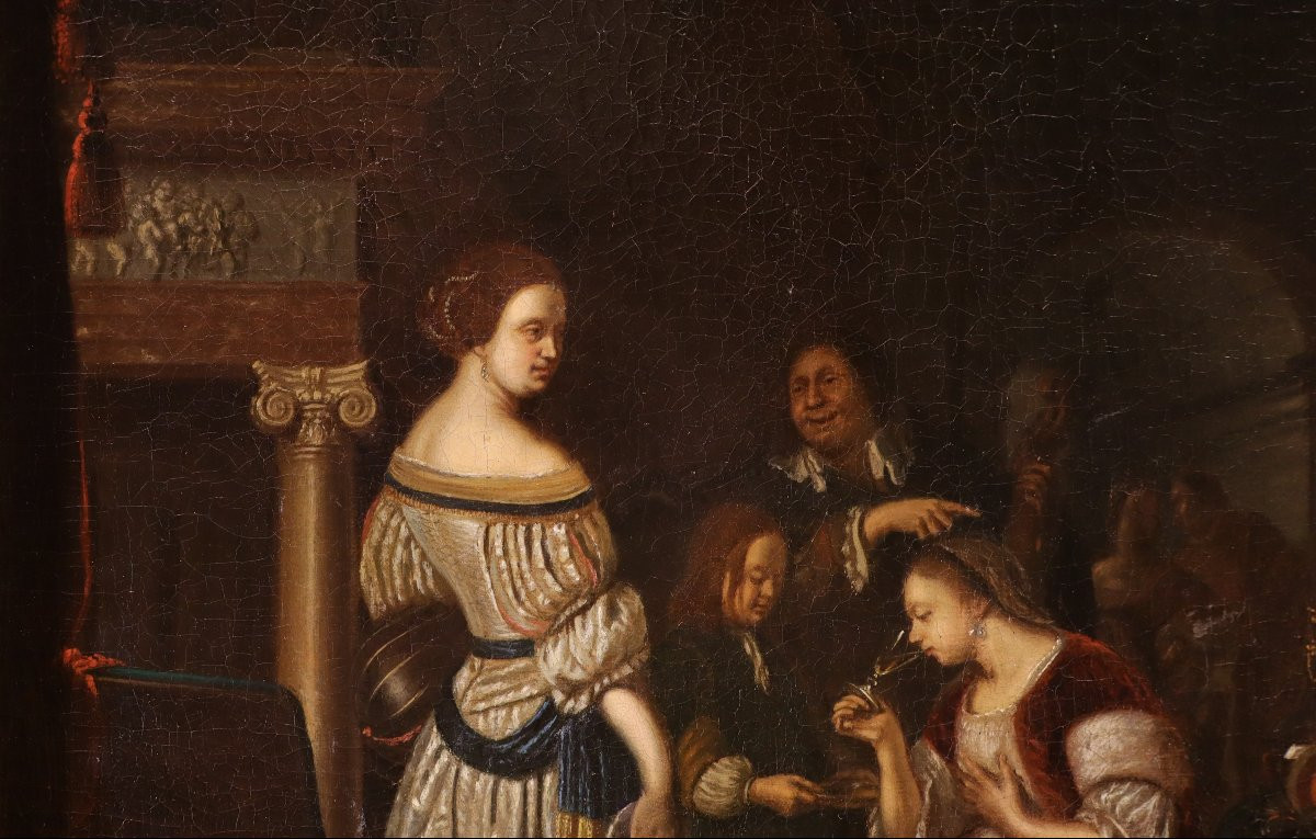 Elegante compagnia in un interno, Frans van Mieris (Leida 1635 - 1681) Bottega-photo-5