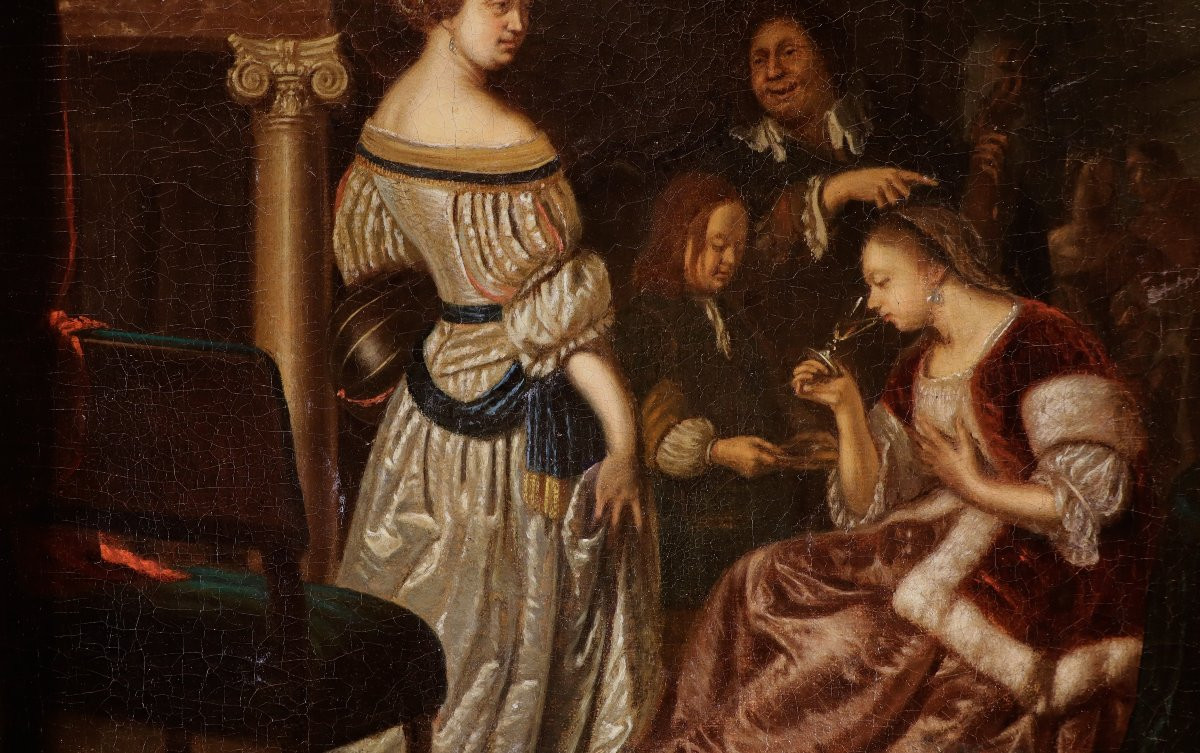 Elegante compagnia in un interno, Frans van Mieris (Leida 1635 - 1681) Bottega-photo-6
