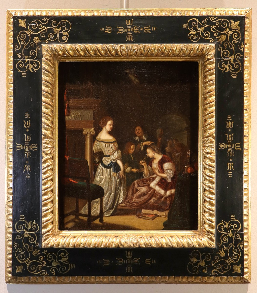 Elegante compagnia in un interno, Frans van Mieris (Leida 1635 - 1681) Bottega