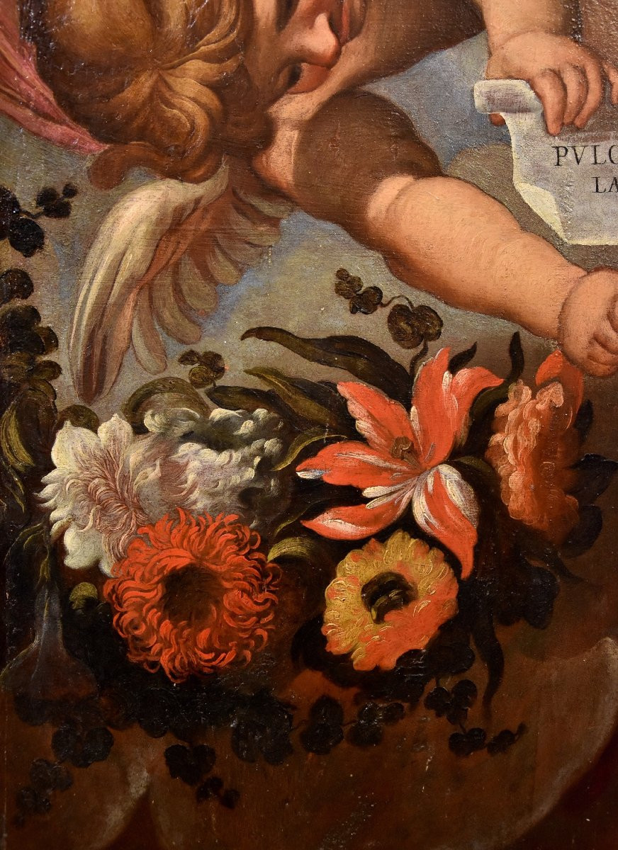 Coppia di angeli con festone floreale, Carlo Maratta (Camerano, 1625 - Roma, 1713) Bottega di -photo-4