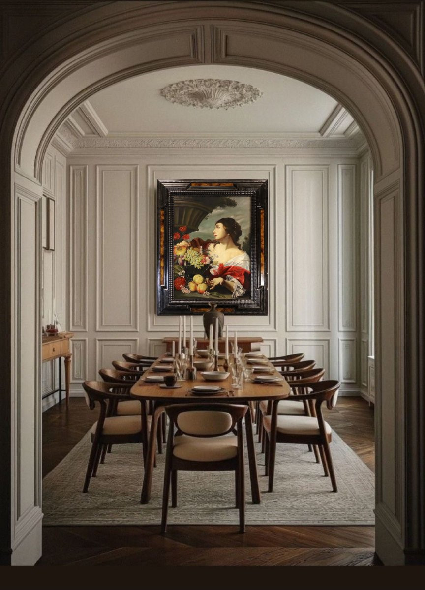 Fanciulla con fiori e frutta, Abraham Brueghel (Anversa 1631 - Napoli 1690) bottega di-photo-3