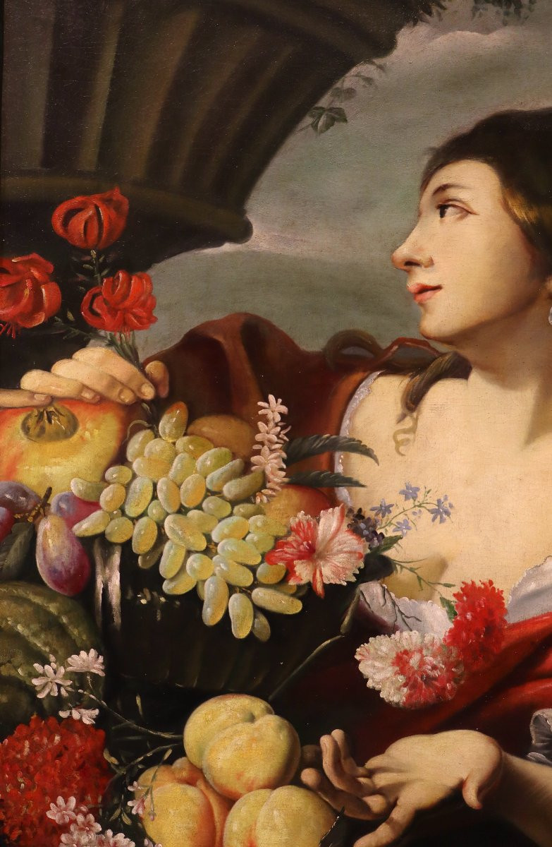 Fanciulla con fiori e frutta, Abraham Brueghel (Anversa 1631 - Napoli 1690) bottega di-photo-2