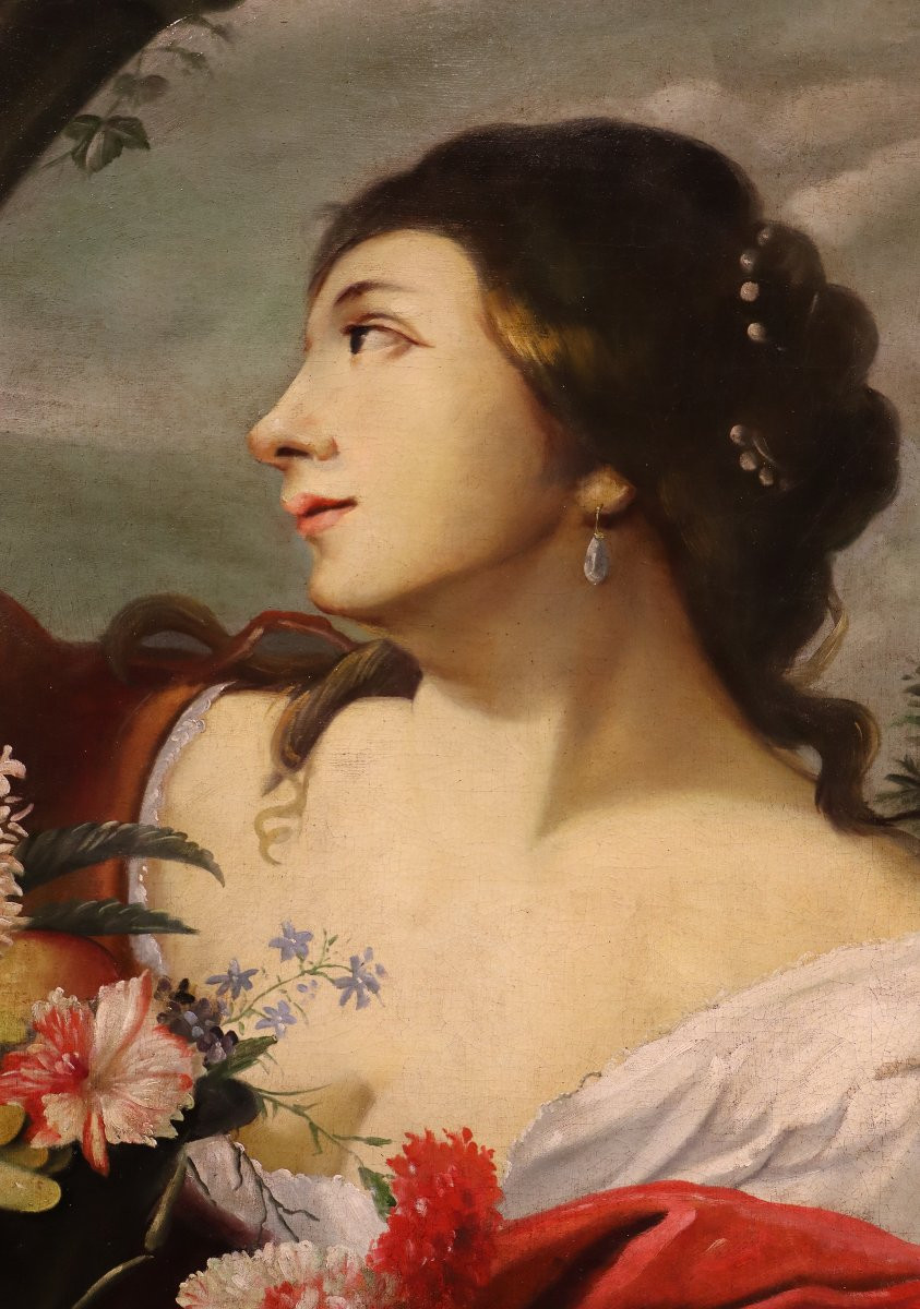 Fanciulla con fiori e frutta, Abraham Brueghel (Anversa 1631 - Napoli 1690) bottega di-photo-3