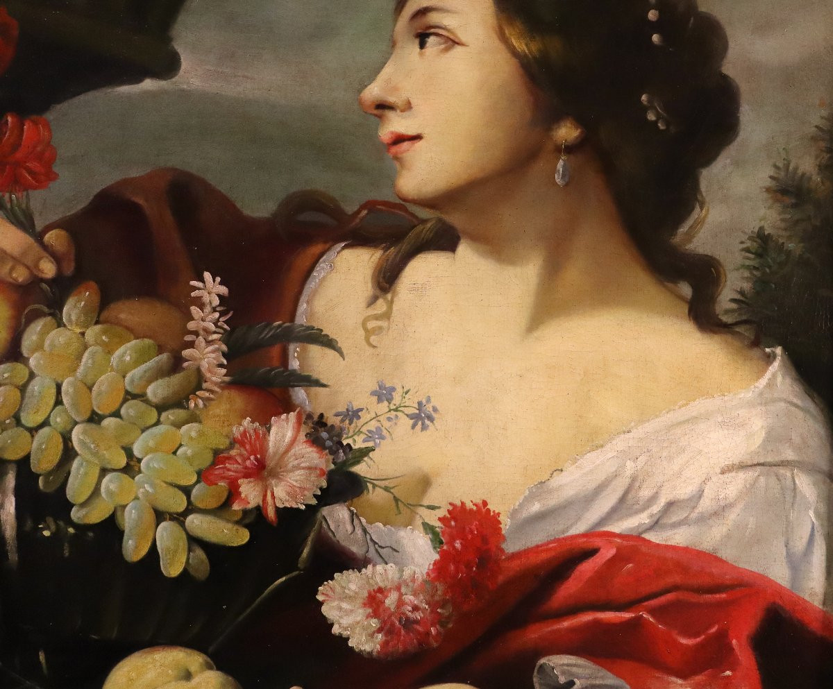 Fanciulla con fiori e frutta, Abraham Brueghel (Anversa 1631 - Napoli 1690) bottega di-photo-5