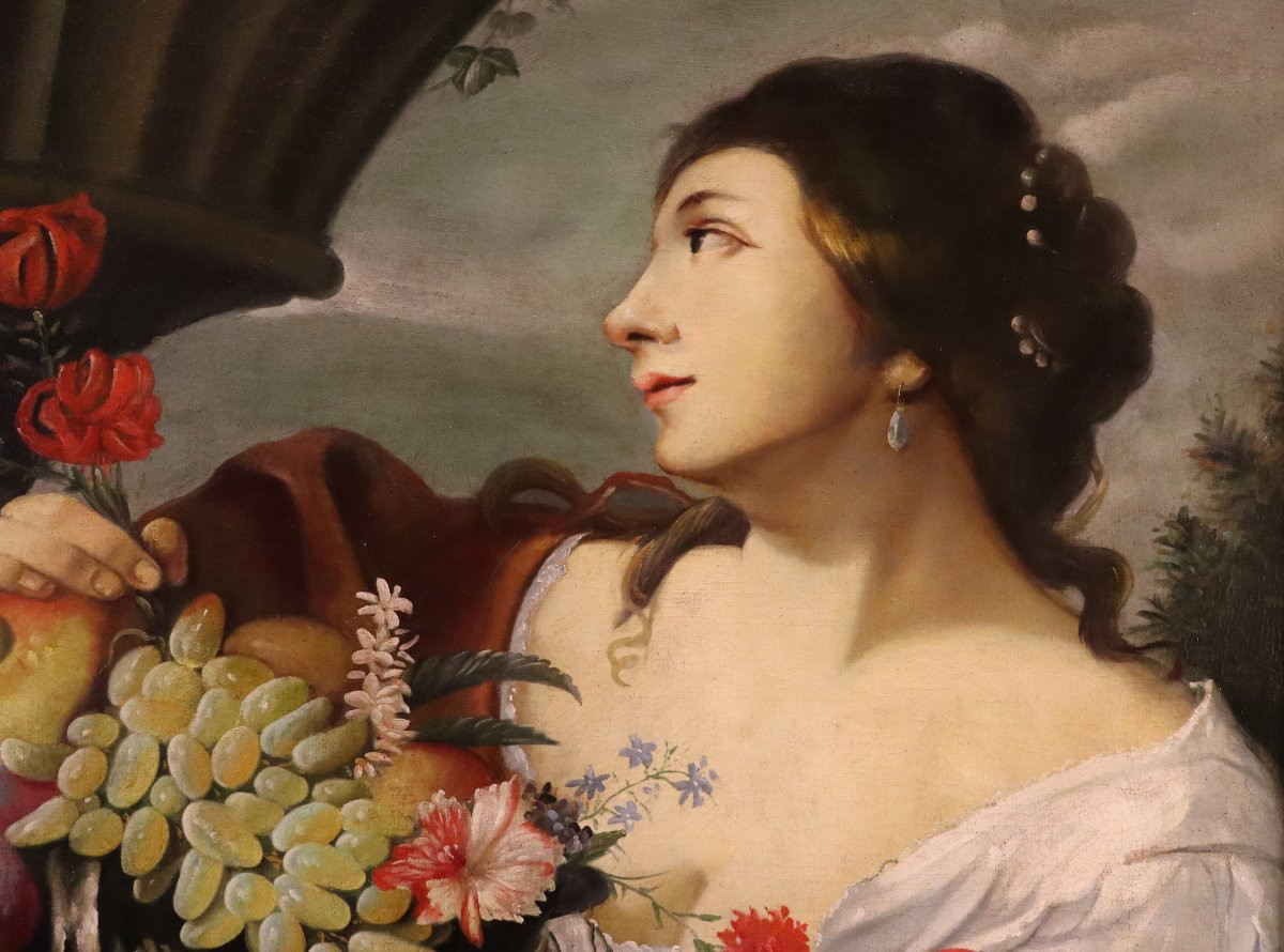 Fanciulla con fiori e frutta, Abraham Brueghel (Anversa 1631 - Napoli 1690) bottega di-photo-7