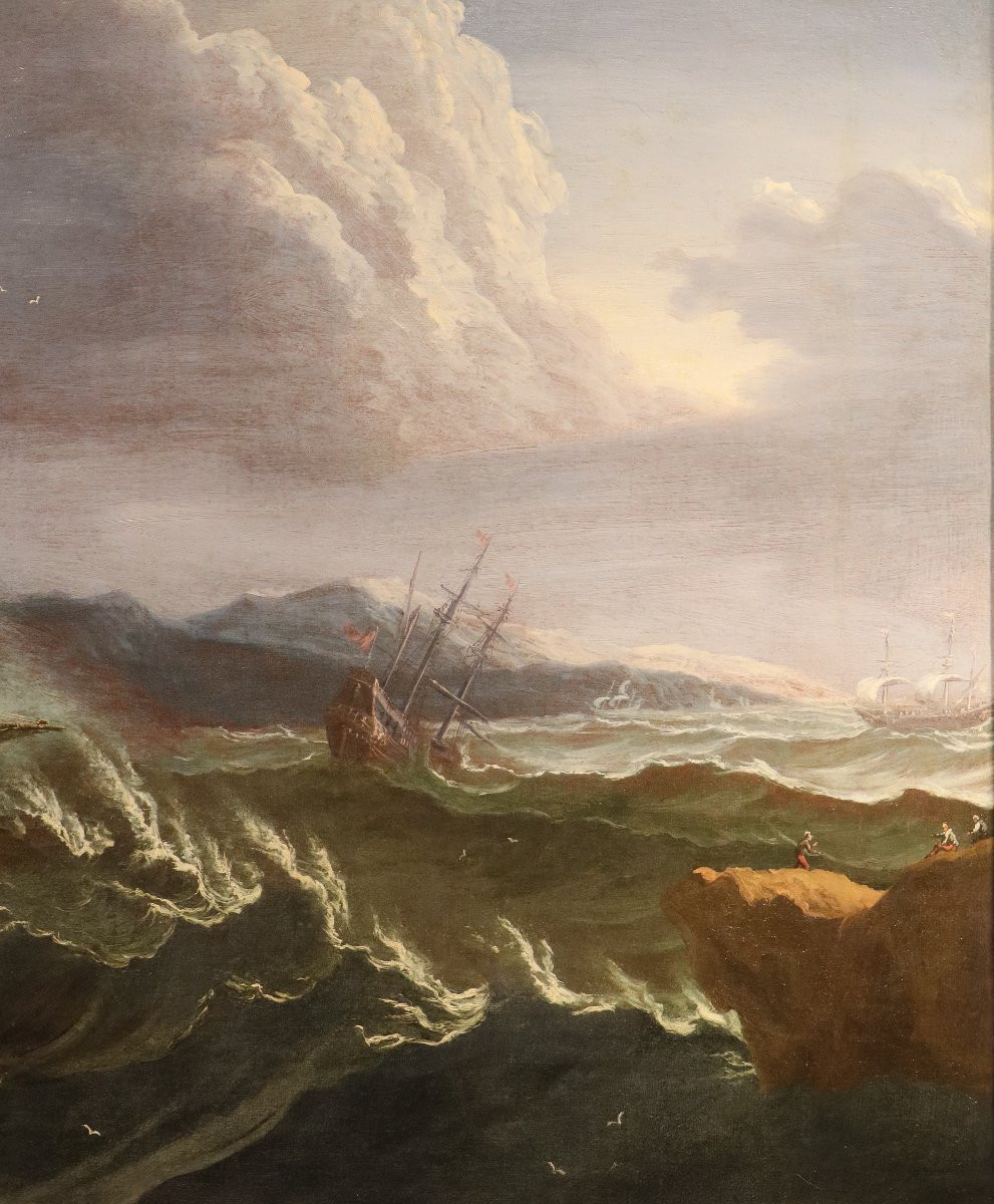 Marina in tempesta con vascelli, Matthieu Van Plattenberg (Anversa 1608 - Parigi 1660)-photo-6