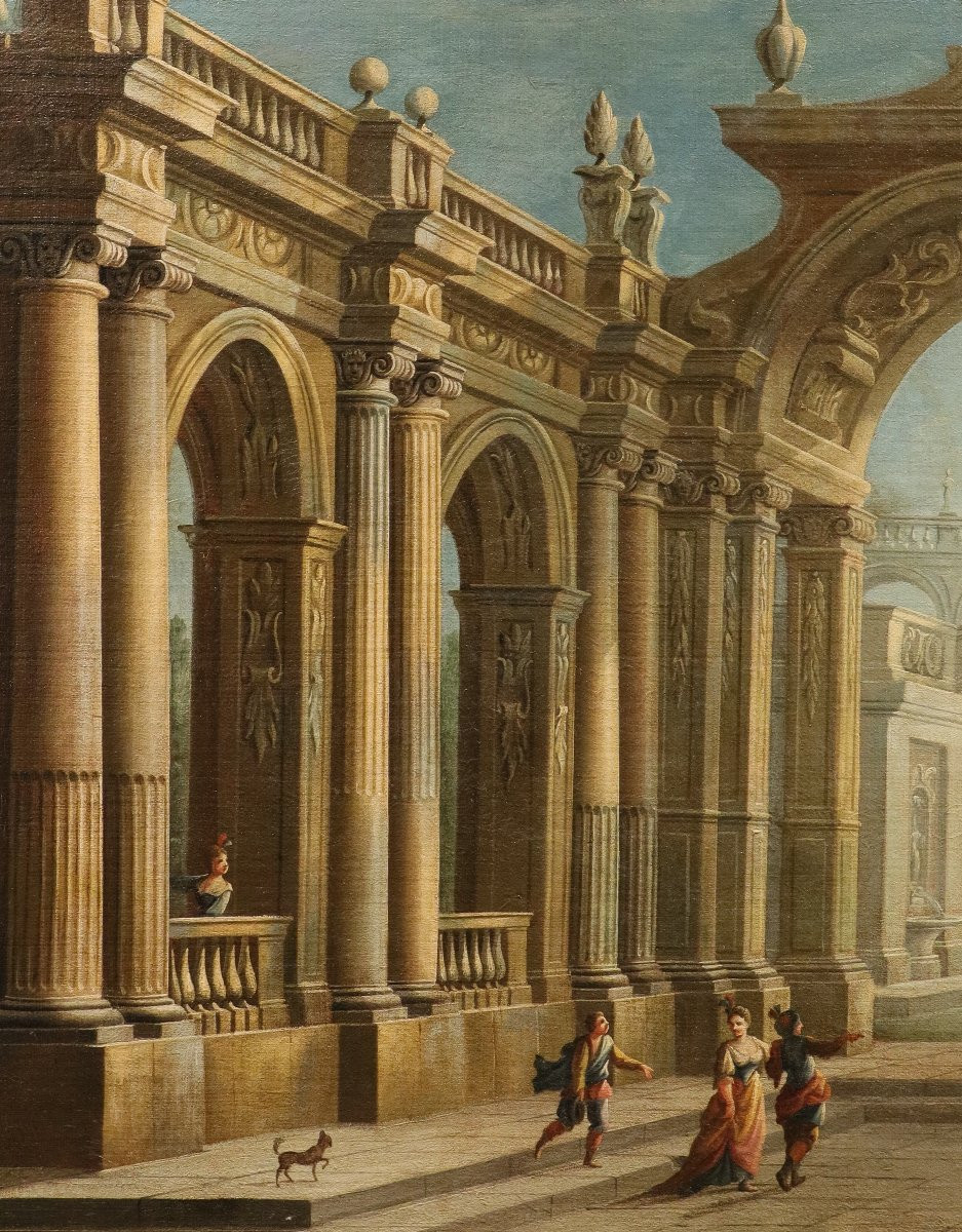 Pier Francesco Garola (Torino 1638 - Roma 1716), Capriccio architettonico con veduta costiera-photo-2
