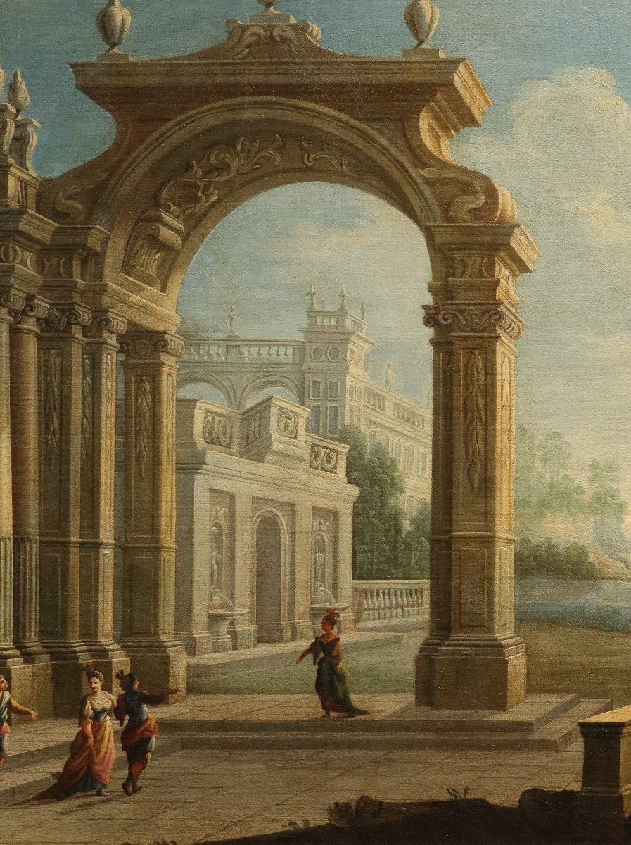 Pier Francesco Garola (Torino 1638 - Roma 1716), Capriccio architettonico con veduta costiera-photo-3