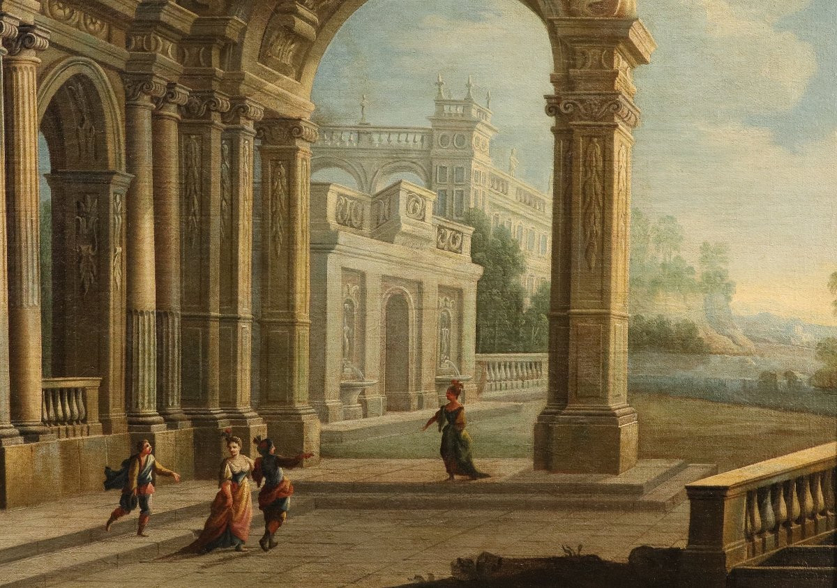 Pier Francesco Garola (Torino 1638 - Roma 1716), Capriccio architettonico con veduta costiera-photo-4