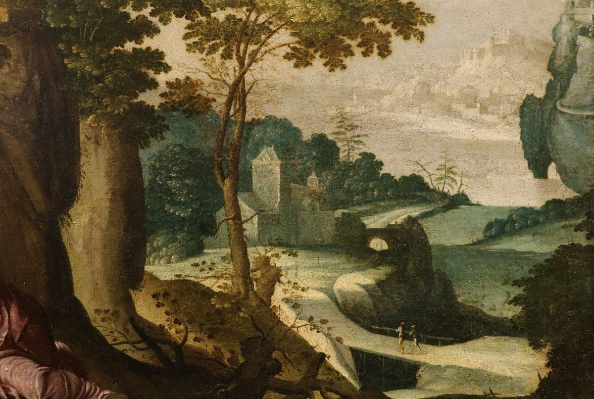 Paesaggio fantastico con Maria Maddalena, Paul Bril (Anversa, 1554 – Roma, 1626) Bottega di-photo-7