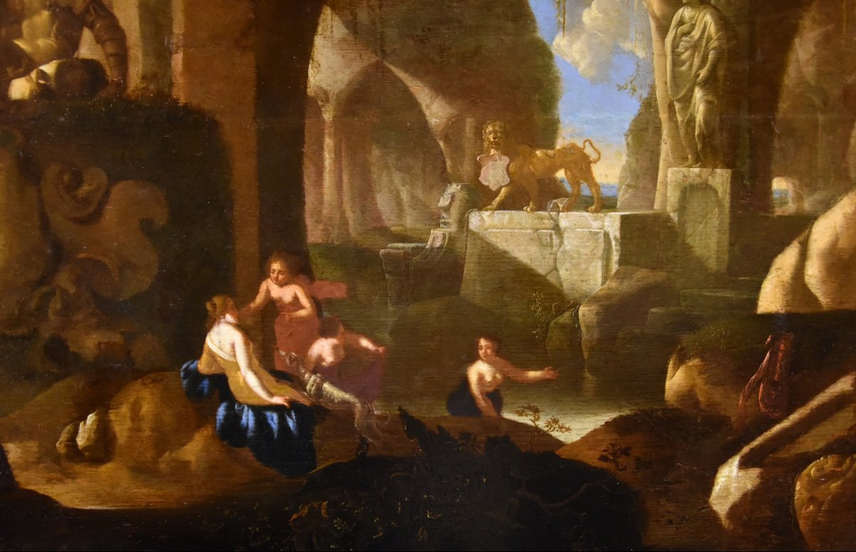 Diana e le ninfe al bagno, Jacques Muller (Utrecht 1630 - 1680) Firmato: ‘J. Muller fecit'-photo-3