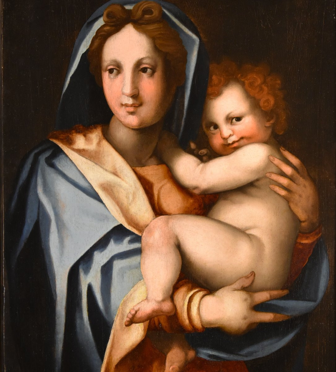 Madonna con bambino, Bottega di Andrea del Sarto (Firenze 1486 - 1530)-photo-3