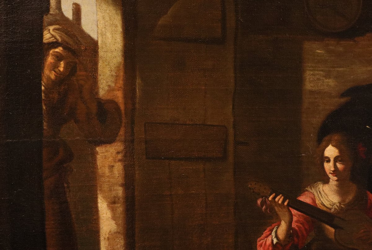 Compagnia di suonatori in una locanda, Caravaggesco attivo a Roma nel XVII secolo-photo-3