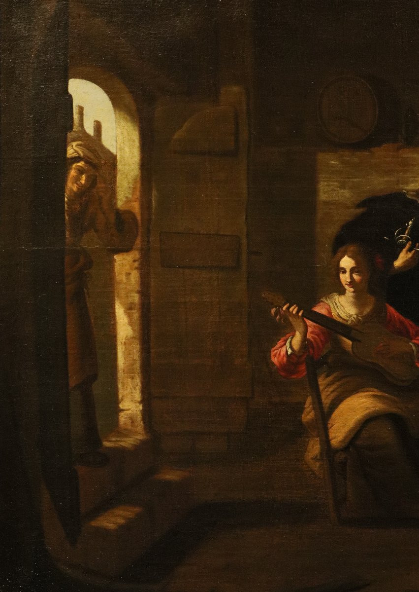 Compagnia di suonatori in una locanda, Caravaggesco attivo a Roma nel XVII secolo-photo-5